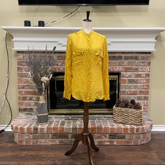 100% silk BCBGMAXAZRIA yellow sheer button-down top / M / Excellent cond… - Picture 7 of 11